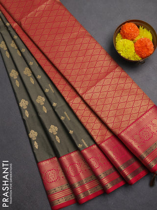 Semi soft silk saree olive green and dual shade of reddish pink with allover zari woven buttas and zari woven border