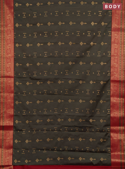 Semi soft silk saree olive green and dual shade of reddish pink with allover zari woven buttas and zari woven border