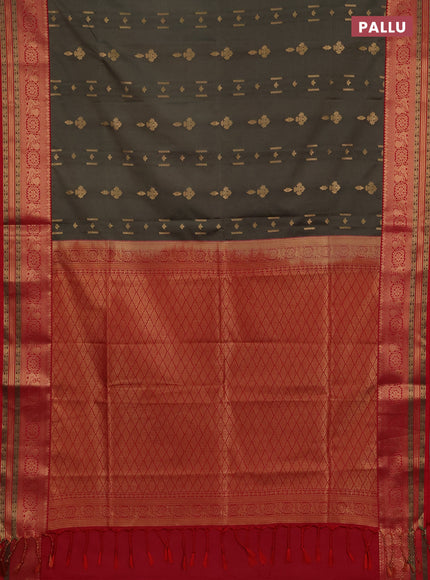 Semi soft silk saree olive green and dual shade of reddish pink with allover zari woven buttas and zari woven border