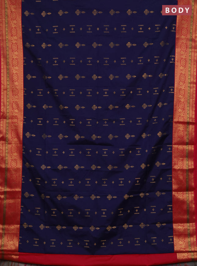 Semi soft silk saree navy blue and dual shade of reddish pink with allover zari woven buttas and zari woven border