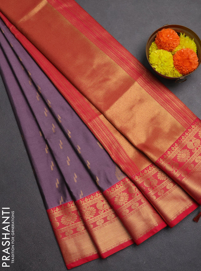 Semi soft silk saree mauve pink and tomato pink with allover zari woven buttas and zari woven border