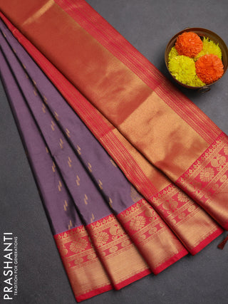 Semi soft silk saree mauve pink and tomato pink with allover zari woven buttas and zari woven border