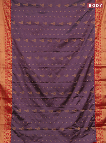 Semi soft silk saree mauve pink and tomato pink with allover zari woven buttas and zari woven border