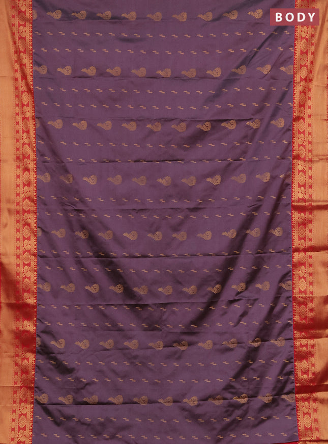 Semi soft silk saree mauve pink and tomato pink with allover zari woven buttas and zari woven border