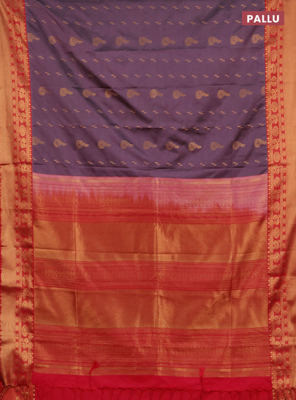 Semi soft silk saree mauve pink and tomato pink with allover zari woven buttas and zari woven border