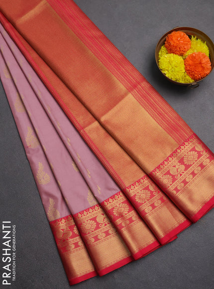 Semi soft silk saree pastel pink and tomato pink with allover zari woven buttas and zari woven border