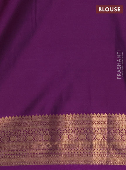 Semi soft silk saree dark mustard and purple with allover zari woven buttas and zari woven border