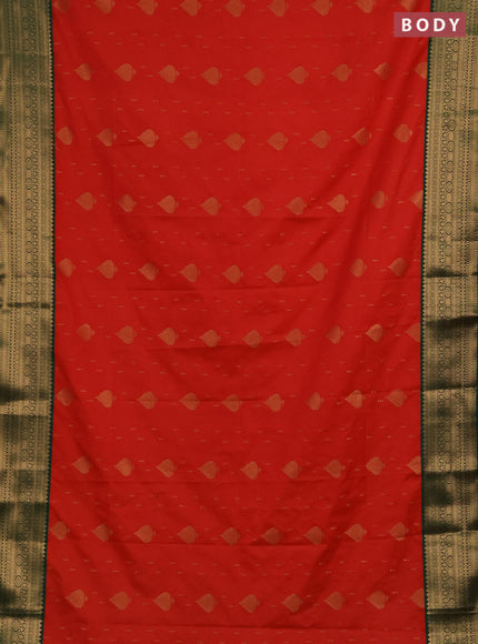 Semi soft silk saree orange and green with allover zari woven buttas and zari woven border