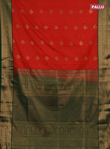Semi soft silk saree orange and green with allover zari woven buttas and zari woven border