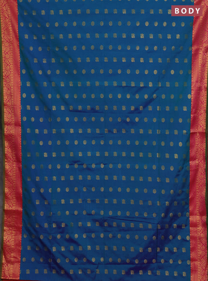 Semi soft silk saree teal blue and pink with allover zari woven buttas and zari woven border