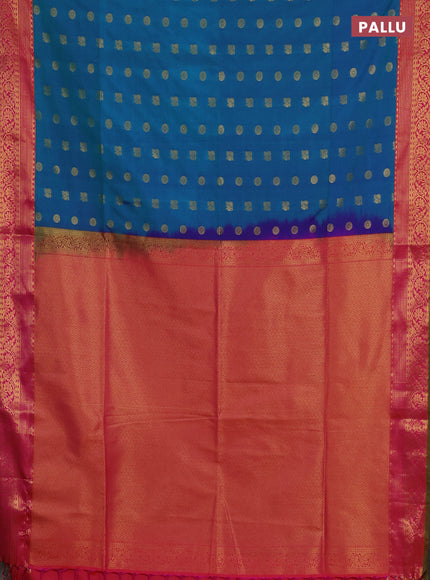 Semi soft silk saree teal blue and pink with allover zari woven buttas and zari woven border