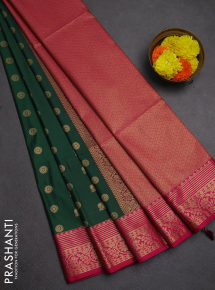 Semi soft silk saree green and pink with allover zari woven buttas and zari woven border