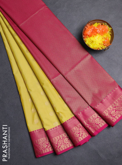 Semi soft silk saree pale yellow and pink with allover zari woven buttas and zari woven border