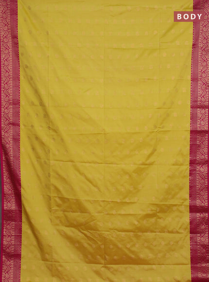 Semi soft silk saree pale yellow and pink with allover zari woven buttas and zari woven border