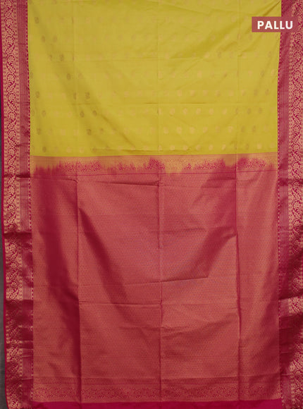 Semi soft silk saree pale yellow and pink with allover zari woven buttas and zari woven border