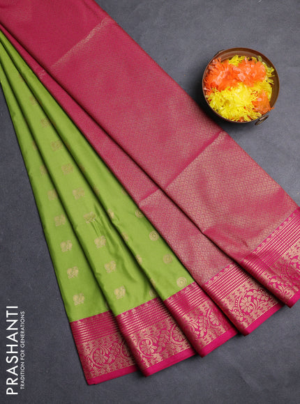 Semi soft silk saree light green and pink with allover zari woven buttas and zari woven border