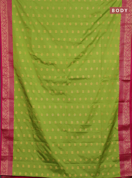 Semi soft silk saree light green and pink with allover zari woven buttas and zari woven border