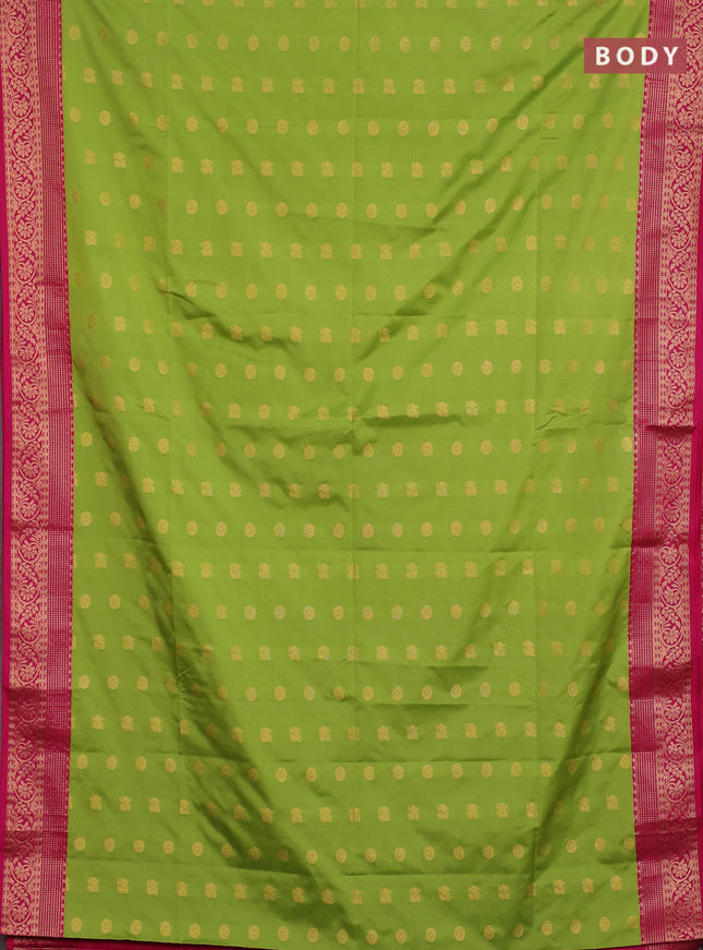 Semi soft silk saree light green and pink with allover zari woven buttas and zari woven border