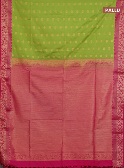 Semi soft silk saree light green and pink with allover zari woven buttas and zari woven border
