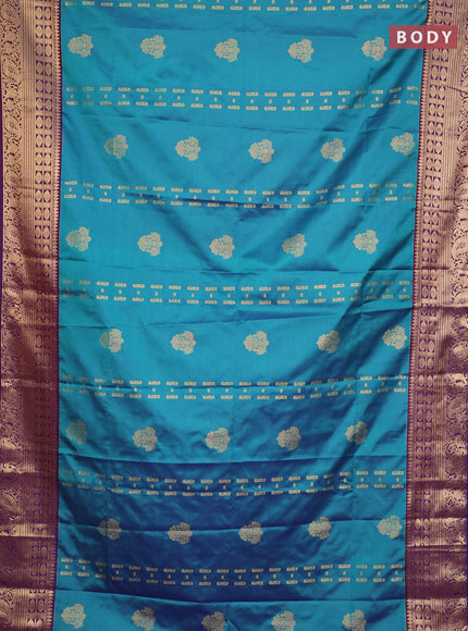 Semi soft silk saree teal green and purple with allover zari weaves & buttas and zari woven border