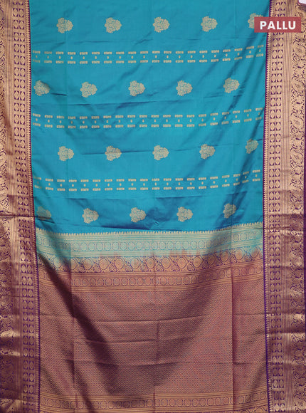 Semi soft silk saree teal green and purple with allover zari weaves & buttas and zari woven border