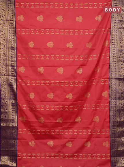 Semi soft silk saree peach shade and purple with allover zari weaves & buttas and zari woven border