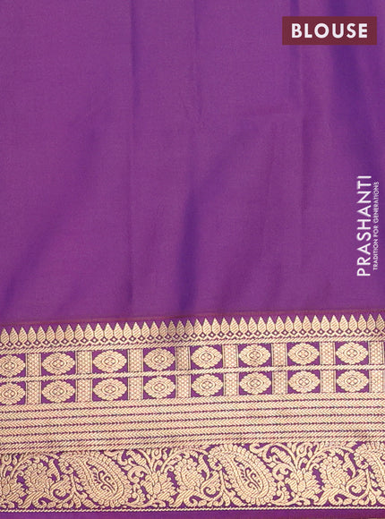 Semi soft silk saree peach shade and purple with allover zari weaves & buttas and zari woven border