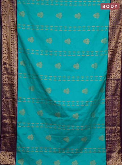 Semi soft silk saree teal green and purple with allover zari weaves & buttas and zari woven border