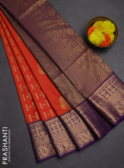 Semi soft silk saree orange and purple with allover zari weaves & buttas and zari woven border