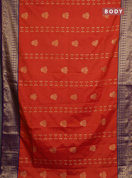 Semi soft silk saree orange and purple with allover zari weaves & buttas and zari woven border