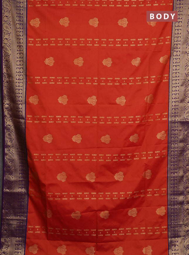 Semi soft silk saree orange and purple with allover zari weaves & buttas and zari woven border