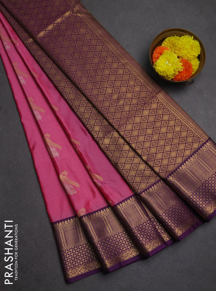 Semi soft silk saree pink and purple with allover zari woven buttas and zari woven border