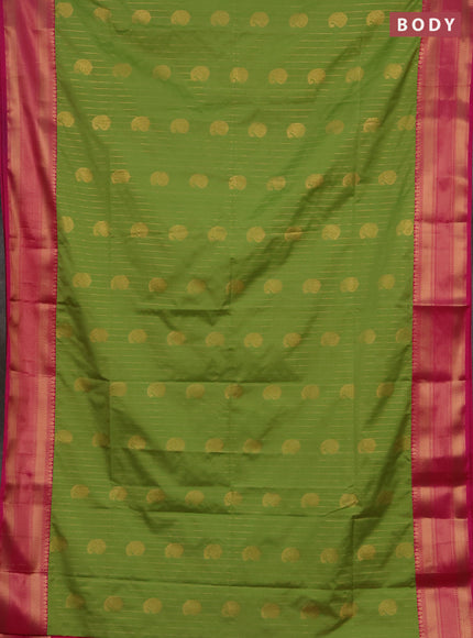 Semi soft silk saree light green and pink with allover zari weaves & paisley buttas and zari woven border