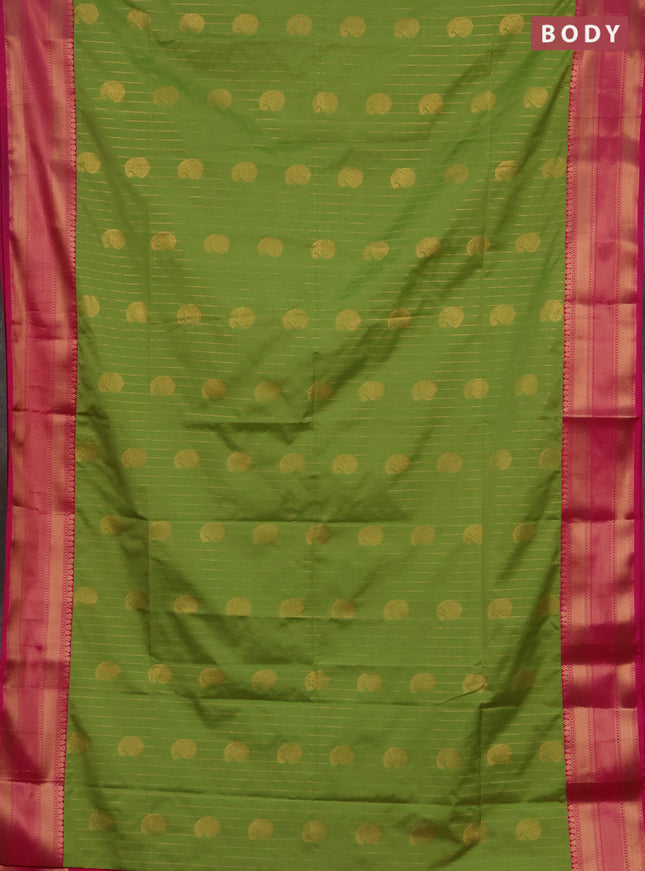 Semi soft silk saree light green and pink with allover zari weaves & paisley buttas and zari woven border