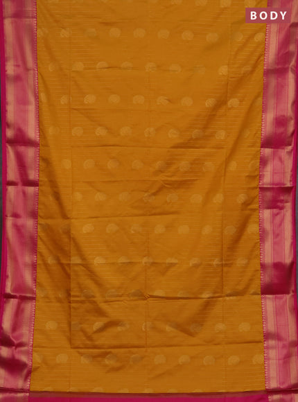 Semi soft silk saree mustard yellow and pink with allover zari weaves & paisley buttas and zari woven border
