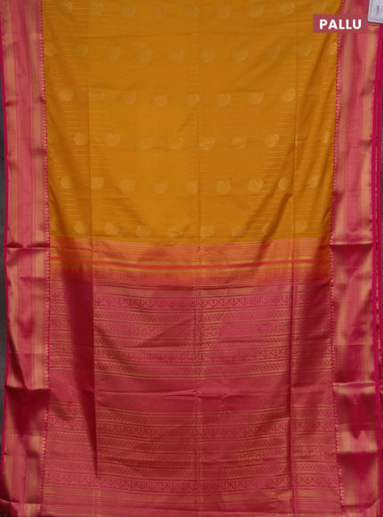 Semi soft silk saree mustard yellow and pink with allover zari weaves & paisley buttas and zari woven border