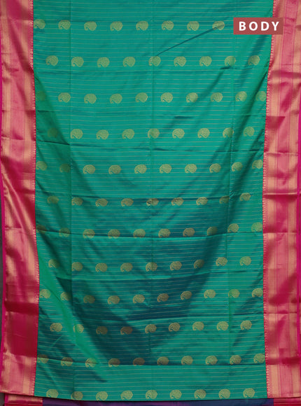Semi soft silk saree green and pink with allover zari weaves & paisley buttas and zari woven border