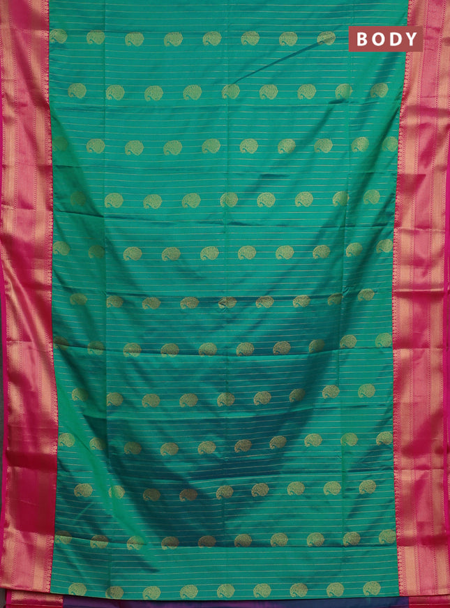 Semi soft silk saree green and pink with allover zari weaves & paisley buttas and zari woven border