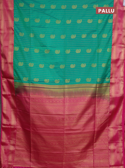 Semi soft silk saree green and pink with allover zari weaves & paisley buttas and zari woven border