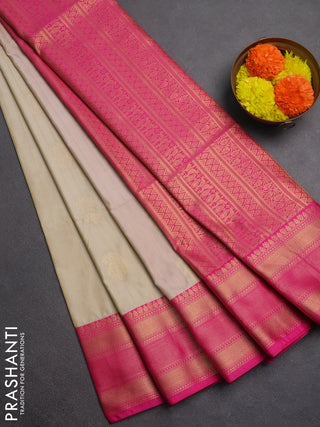 Semi soft silk saree beige and pink with allover zari weaves & paisley buttas and zari woven border