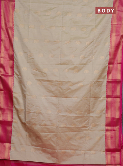 Semi soft silk saree beige and pink with allover zari weaves & paisley buttas and zari woven border