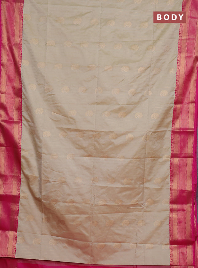 Semi soft silk saree beige and pink with allover zari weaves & paisley buttas and zari woven border