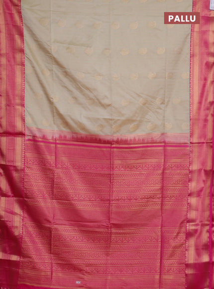 Semi soft silk saree beige and pink with allover zari weaves & paisley buttas and zari woven border