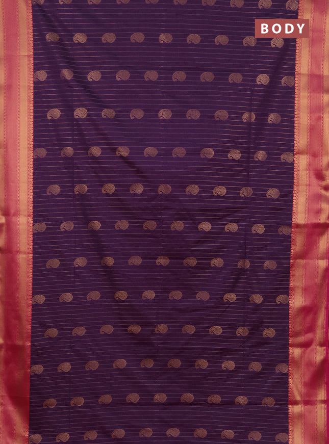 Semi soft silk saree purple and pink with allover zari weaves & paisley buttas and zari woven border