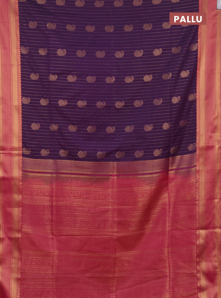 Semi soft silk saree purple and pink with allover zari weaves & paisley buttas and zari woven border