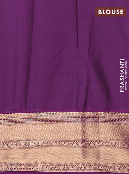 Semi soft silk saree dark mustard and purple with allover silver & gold zari woven buttas and zari woven border