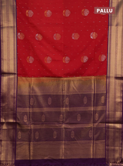 Semi soft silk saree red and purple with allover silver & gold zari woven buttas and zari woven border