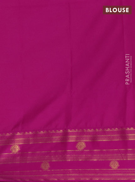Semi soft silk saree beige and magenta pink with allover zari woven buttas and rettapet zai woven butta border