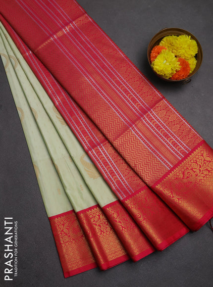 Semi soft silk saree mild pista green and pink with allover zari weaves & buttas and zari woven border