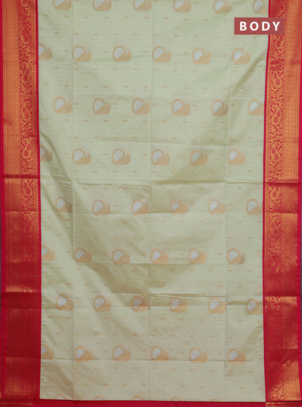 Semi soft silk saree mild pista green and pink with allover zari weaves & buttas and zari woven border